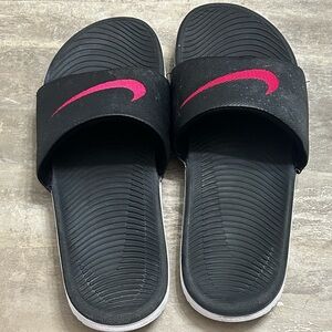 Nike Black Slides with Pink Swoosh